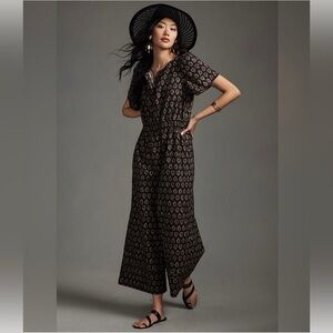Anthropologie The Somerset Jumpsuit Black Motif Patterned boho Dress